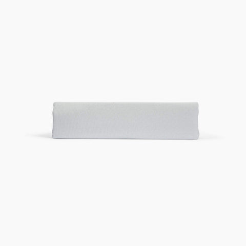 Avec linen classic top sheet in fog folded neatly on a white background