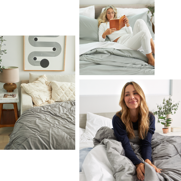 An image grid of people enjoying their Slumber Cloud bedding while relaxing at home