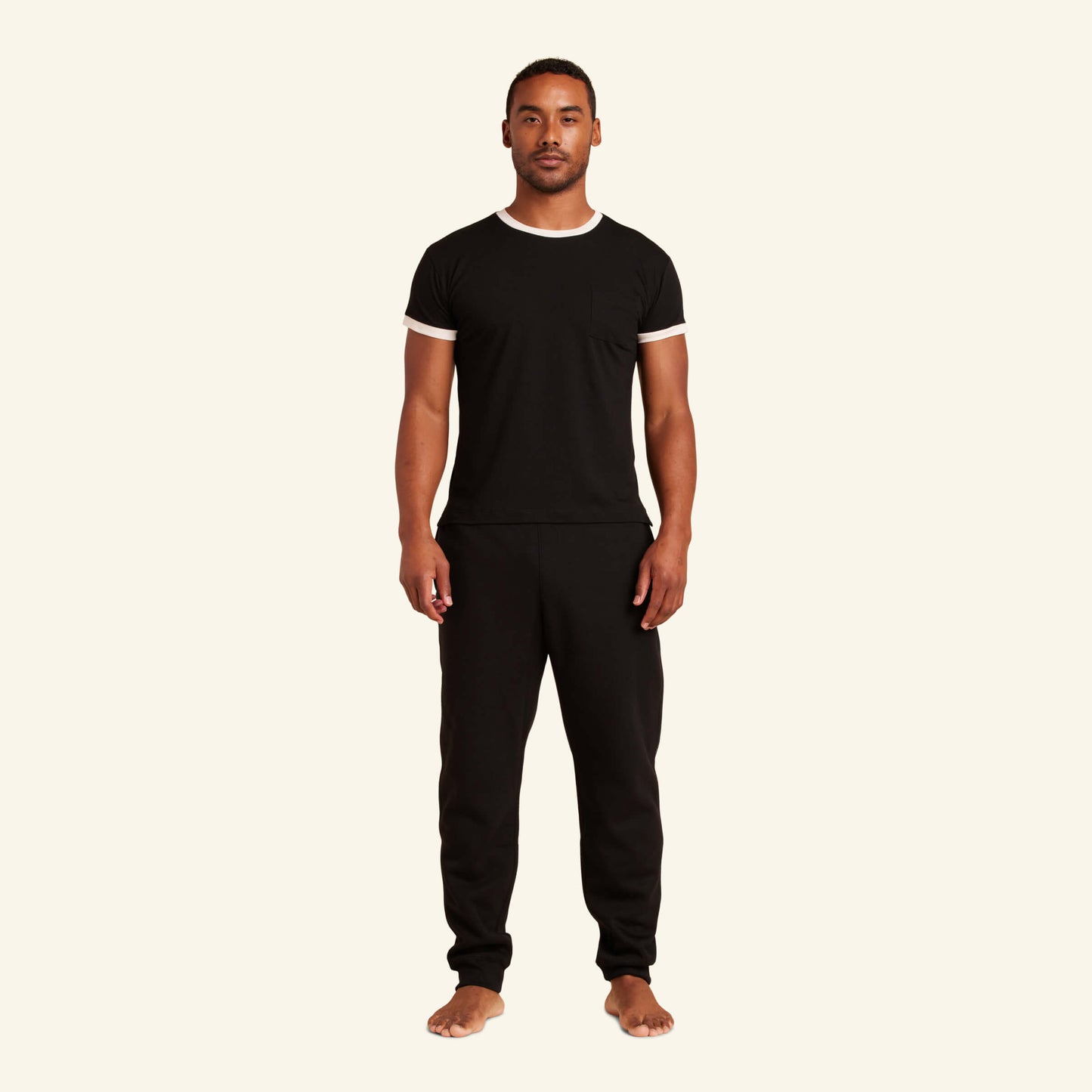 Man wearing the Slumber Cloud Essential Pocket Tee made with Outlast temperature regulation technology